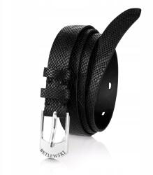 Betlewski Öv bőr női keskeny dobozban ezüst klasszikus csat (DW20-1-SR-CZARNY 95)