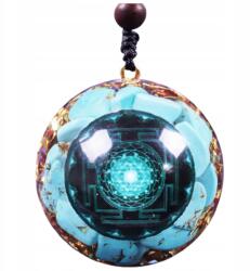  Nyaklánc Medál Amulett Talizmán Orgonit Turkizzel, Arany Fóliával Ajándék (NASZYJNIK ORGONITOWY TURKUS SRI JANTRA)