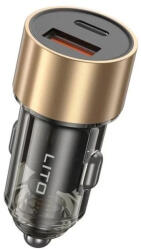 Lito Car Charger (IN-C04) Lito - 1x USB, 1x Type-C, 52W, Gyors töltés, Ultra-Mini és Elegáns dizájn, Univerzális - Fekete