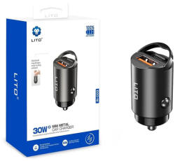 Lito Autós Töltő Lito (IN-C03) - 1x USB, 1x Type-C, 60W, Gyors Töltés, Ultra-Mini és Karcsú Kialakítás, Univerzális - Fekete
