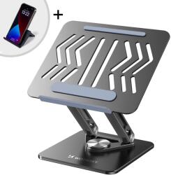 Wozinsky WRS-CPY84SB laptop állvány, alumínium, 360°-ban elforgatható, fekete, telefontartóval