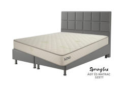 INFINIZA Szállodai Springbox Ágy és Matrac szett - Kárpitozott Szürke Boxspring 160x200 cm - pepita