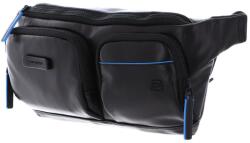  Piquadro, Blue Square, Genuine Leather, Textile Fanny Pack, Toiletry, CA5578B2V, Black, 32x14x7 cm, For Men