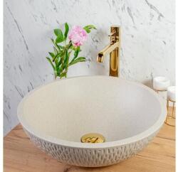 Laveo AMBER kerek gránit mosdó túlfolyó nélkül, bézs - pepita