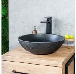 Laveo AMBER kerek gránit mosdó túlfolyó nélkül, fekete