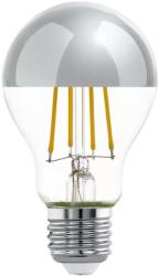  E27 foglalatú, 7W filament LED égő, ezüst félgömb, meleg fehér, 115 Lm/W