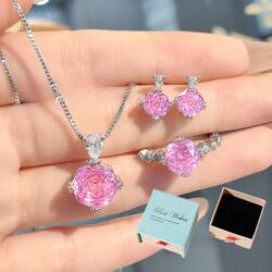  3 részes női ékszer szett, S925 ezüst, rózsaszín, ajándékdoboz (E776)