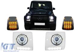 KITT Teljes LED első lámpa MERCEDES G-osztály W463 (2005-2017) modellekhez, króm, Facelift 2018 dizájn, dinamikus indításfény (HLMBW463NLC)
