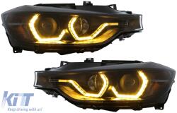 KITT Lightning Headlights Angel Eyes Yellow LED DRL suitable for BMW 3 Series F30 F31 Sedan Touring (10.2011-05.2015) (HLBMF30YDRL)