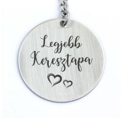 R.M. ékszer Legjobb Keresztapa gravírozott acél kulcstartó - kerek medál (15911RM)