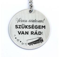 R.M. ékszer Vezess óvatosan gravírozott acél kulcstartó kamionosnak - kerek medál (13119-RM-KK)