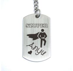 R.M. ékszer Szuper Anyu acél szögletes medálos kulcstartó (12967-RM-D)