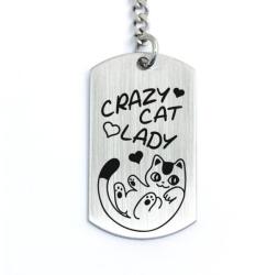 R.M. ékszer Crazy Cat Lady cicás gravírozott acél kulcstartó (19688RM)