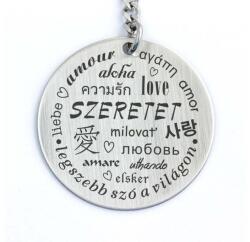 R.M. ékszer Szeretet ezer nyelve - kerek acél kulcstartó, szeretet több nyelven (13701-RM)