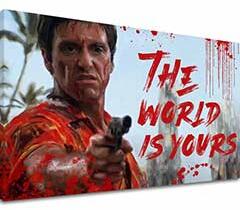  Sebhelyesarcú vászonfestmény a Véres Tony Montanáról pisztollyal a kezében