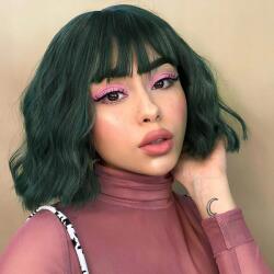  Parxitn Rövid bob paróka frufruval természetes sötétzöld szintetikus (EBPP800)