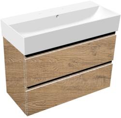 Hatria Set mobilier baie (masca suspendata cu 2 sertare si lavoar) Hatria Bahia 13 80x37 cm, cu un orificiu pentru baterie, crem (chestnut oak) (bh0800365011ts4)
