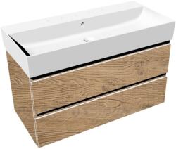 Hatria Set mobilier baie (masca suspendata cu 2 sertare si lavoar) Hatria Bahia 13 100x47 cm, un orificiu pentru baterie, crem (chestnut oak) (bh1000465011ts4)