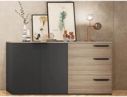 Bogdan Furniture I Скрин Chrome, Графит и Сонома, Стъкло витрина - сиво