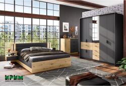 Bogdan Furniture I Спален Комплект Mod 7081, Дъб артисан и Графит, Без матрак