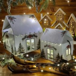  Karácsonyi Fehér Házikó - fenyős - 14 x 20 x 22 cm