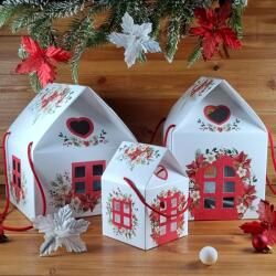  Karácsonyi Házikó - Mikulás virágos - 12 x 12 x 18 cm