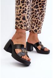 Butosklep Fekete bőr sarkú szandál (40419 BF.CZARNY+ZŁ__31932)