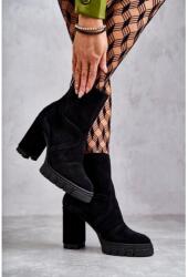Butosklep Fekete színű, velúr csizma, magas sarokkal (4161 CZARNY WELUR__21971)