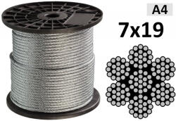  DRÓTKÖTÉL SAVÁLLÓ átmérő: 5, 0 mm (7x19) A4 DIN3060 (100 méter/tekercs) (63359)