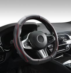  DW-5056RD Valódi bőr kormányvédő szellőző lyukacsos, piros betétes mintával