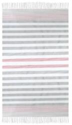 Welora Hammam strandtörölköző, rojtos mintával, 180x90cm, fehér, barna és rózsaszín csíkokkal (JM1236035)