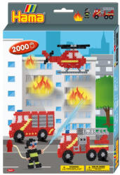 Hama Set de 2000 buc margele de calcat Hama Midi cu 1 planseta in cutie de cadou cu agatator Pompierii (Ha3441)