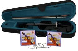 Gyermek fa klasszikus hegedűkészlet 1/8-os méretben és két húrkészlettel, DEPOX®, 43 cm, fényes fekete kivitelben