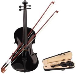  Klasszikus fa hegedű 3/4-es hangszedővel és egy további 1/8-os vonóval, DEPOX® hangszedővel, tokkal, fekete színben