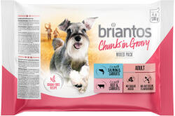 Briantos 4x100g Briantos nedves kutyatáp tasakos próbacsomag Falatkák szószban (lazac & marha)
