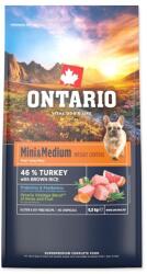 ONTARIO Hrană Ontario Mini & Medium Weight Control Curcan & Orez Brun 6, 5kg (214-13147)