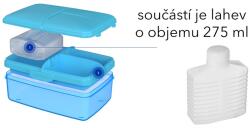 Sistema Lunch Quaddie 1, 5 l-es osztott uzsonnásdoboz 3 zsanéros rekesszel a fedélben és egy kulacs, színkeverék