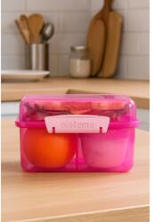 Sistema Lunch Cube Max osztott uzsonnásdoboz joghurtos tárolóedénnyel és dupla tetővel, 2 l, rózsaszín