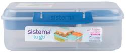 Sistema Divided To Go Bento Uzsonnásdoboz Joghurtos Tárolóval és 2 Tálcával 1, 65 L, Kék