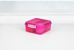 Sistema Osztott Ebéd Bento Kocka Snack Doboz Joghurtos Tárolóval és 2 Tálcával 1, 25 L, Rózsaszín