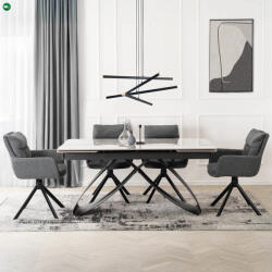 Mebel Elite Szürke Márványhatású Bővíthető Kerámia Asztal Fekete Lábbal. LUIGI 160-240 cm