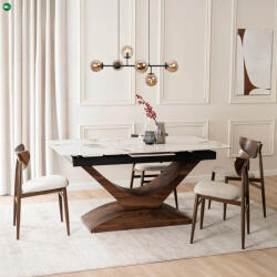 Mebel Elite Bővíthető Márványhatású Kerámia Étkezőasztal Fehér/Dió Színben. ALICANTE 160-200 cm