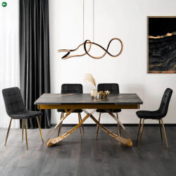 Mebel Elite Fekete/Arany Márványhatású Bővíthető Kerámia Asztal Arany Lábbal. LUIGI 160-240 cm