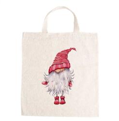 WONDEX Vászontáska grafikai 27x31x0, 3cm natúr, rövidfülű, Manó szakálas, piros-fehér csíkos sapkában