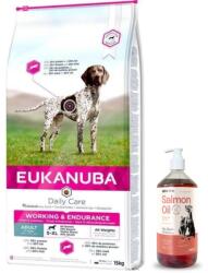 EUKANUBA Eukanuba Dog Dry Premium Working & Endurance Chicken Bag 15 kg + Lab-V 100% lazacolaj minden korú kutyák és macskák számára 1000 ml hidegen sajtolt
