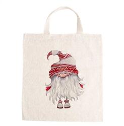 WONDEX Vászontáska grafikai 27x31x0, 3cm natúr, rövidfülű, Manó szakálas, piros-fehér sapkában