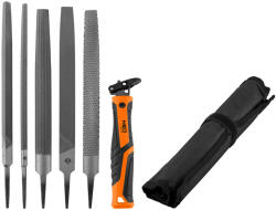 NEO TOOLS Reszelő készlet univerzális 5db-os, gyorscsatlakozós nyéllel, oxfordszövet tokban (44-652) - szerszamparadicsom