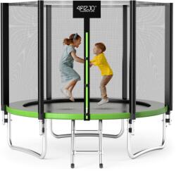 4FIZJO Trambulin kerti gyerekeknek hálóval classic 8 FT 252 cm létrával és védőhálóval zöld