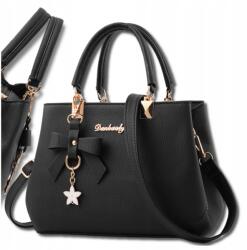 EdiBazzar Klasszikus Női válltáska táska fekete öv kulcstartó városi láda (Elegancka Torebka z Brelokiem i Kokardą)