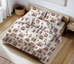 Karácsonyi 3 részes pamut ágynemű huzat - 140x200 cm / Barna manók mézeskaláccsal